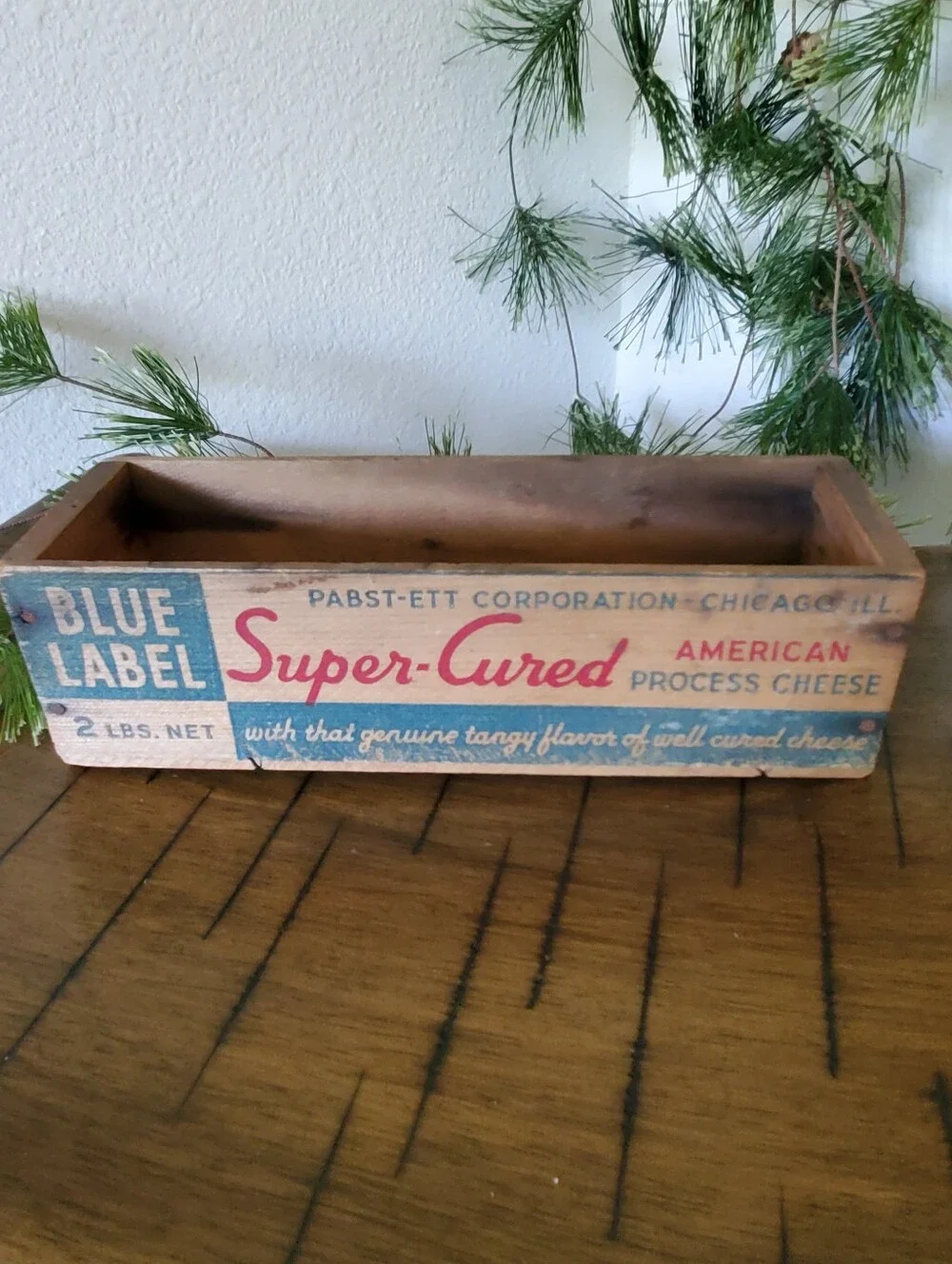 Vintage Pabst-ett Blue Label Wooden Cheese Crate Box